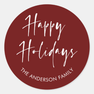 Happy Holidays Moderne Script Calligraphy Family C Runder Aufkleber