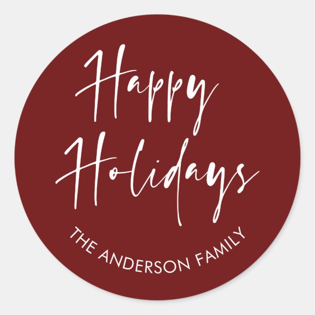 Happy Holidays Moderne Script Calligraphy Family C Runder Aufkleber (Vorderseite)