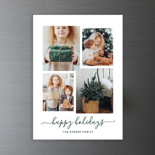 Happy Holidays   Moderne vier FotoCollage Magneteinladung