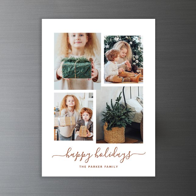 Happy Holidays | Moderne vier FotoCollage Magneteinladung (A modern photo collage on this magnetic holiday card)