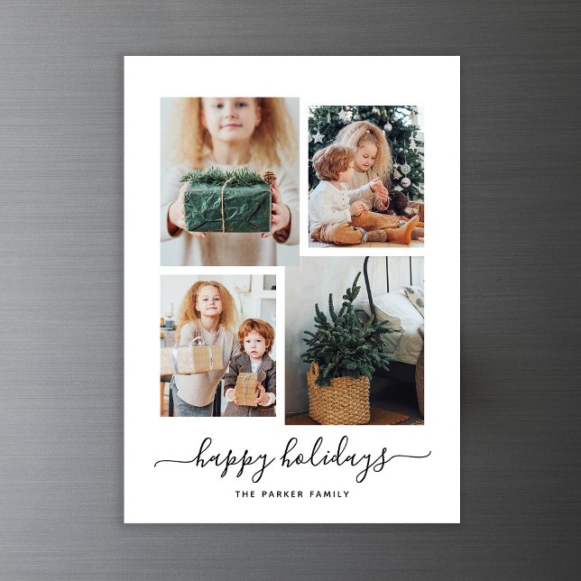 Happy Holidays | Moderne vier FotoCollage Magneteinladung (A modern photo collage on this magnetic holiday card)