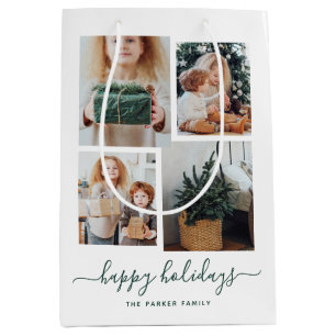 Happy Holidays   Moderne vier FotoCollage Mittlere Geschenktüte
