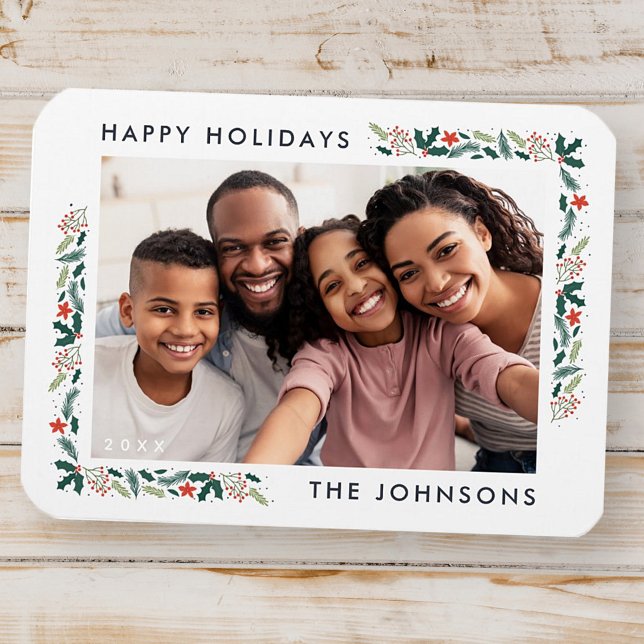 Happy Holidays Modernes botanisches Foliage Foto Magnet (Von Creator hochgeladen)