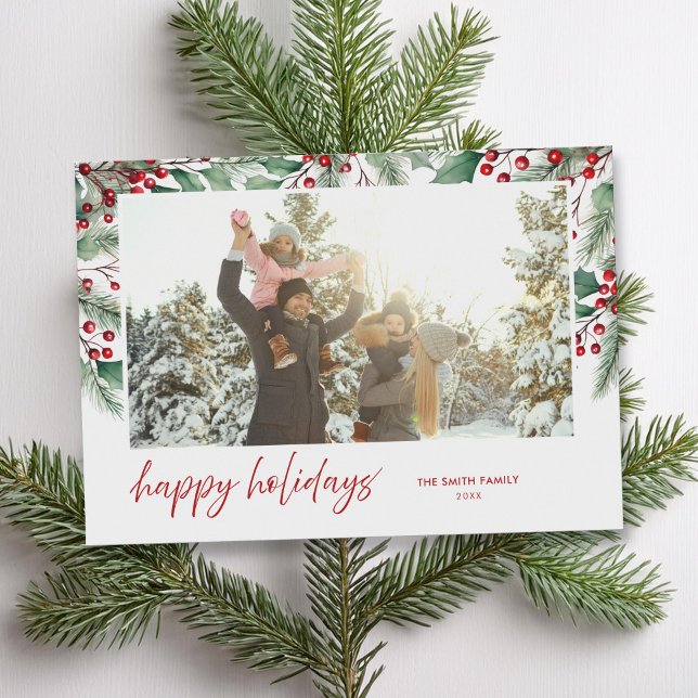 Happy Holidays Modernes botanisches Foto Feiertagskarte (Von Creator hochgeladen)