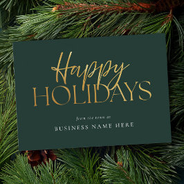 Happy Holidays Modernes Green Gold Script Business Feiertagskarte