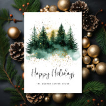 Happy Holidays Modernes Green Gold Script Business