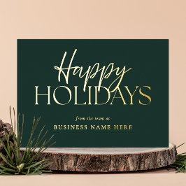 Happy Holidays Modernes Green Gold Script Business Folien Feiertagskarte