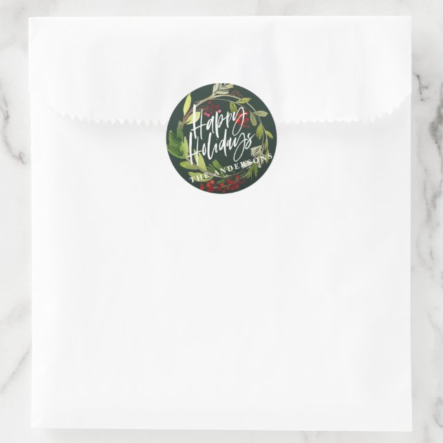 Happy Holidays Modernes, schicke Wasserfarbenfolie Runder Aufkleber (Tasche)