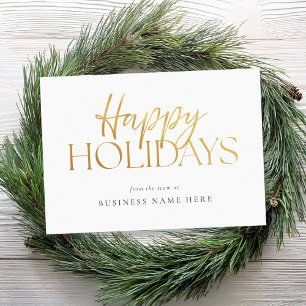 Happy Holidays Modernes White Gold Script Business Feiertagskarte