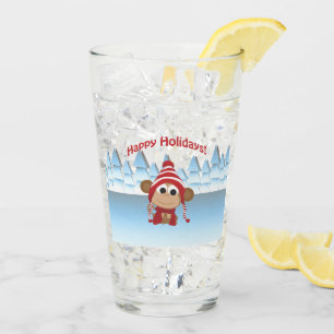 Happy Holidays Monkey Glas