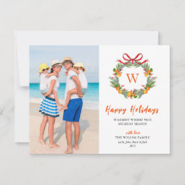Happy Holidays Monogram Citrus Wreath Foto Feiertagskarte