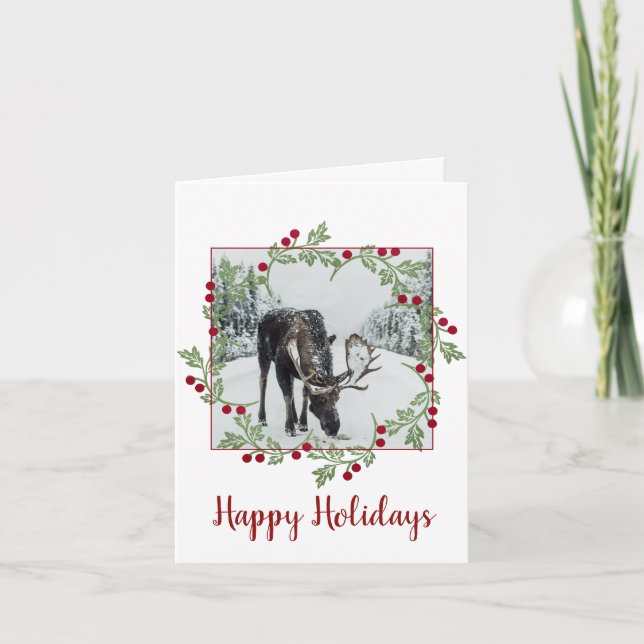 Happy Holidays Moose Snow Feiertagskarte (Vorderseite)