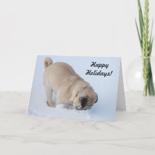 Happy Holidays Mops graben im Schnee Feiertagskarte