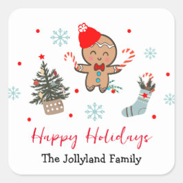 Happy Holidays Nature Pine tree Gingerbrot Mann Quadratischer Aufkleber