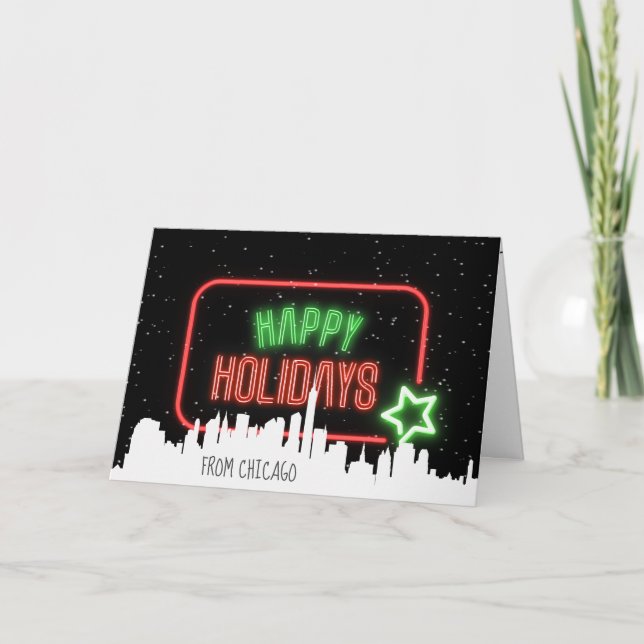 Happy Holidays Neon Sign Schneeflocken Karte (Vorderseite)