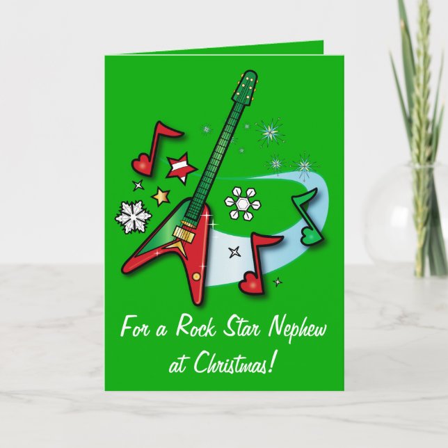 Happy Holidays Nephew mit Gitarre Feiertagskarte (Vorderseite)
