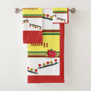 Happy Holidays, New Year, Weihnachtshandtuch Set
