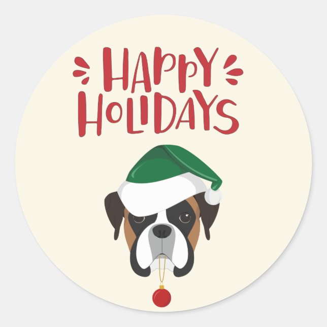 Happy Holidays - Niedlich Boxer Weihnachten Runder Aufkleber (Vorderseite)