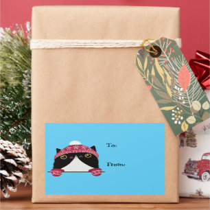 Happy Holidays Niedlich Cat Gift Label Rechteckiger Aufkleber