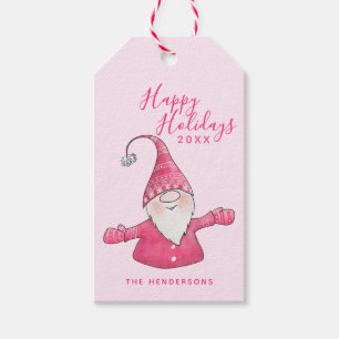 Happy Holidays Niedlich Gnome Pink Weihnachten Geschenkanhänger