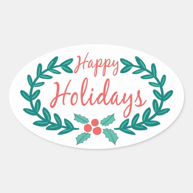 HAPPY HOLIDAYS NIEDLICH HOLLY WREATH OVALER AUFKLEBER (Vorderseite)