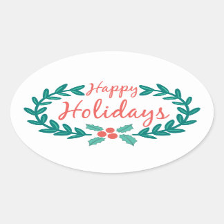 HAPPY HOLIDAYS NIEDLICH HOLLY WREATH OVALER AUFKLEBER