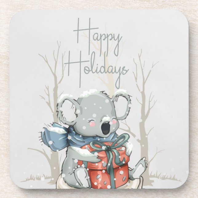 Happy Holidays Niedlich Koala Hard Kunststoff Unte Getränkeuntersetzer (Vorderseite)