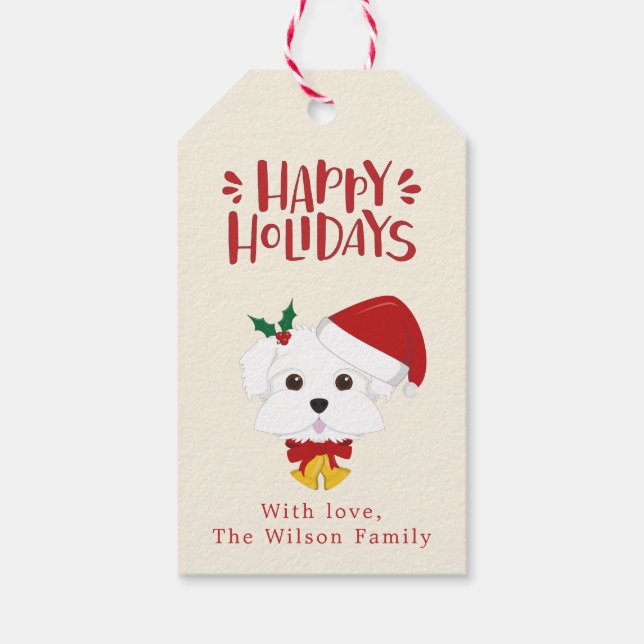 Happy Holidays - Niedlich maltesischer Hund Weihna Geschenkanhänger (Rückseite)