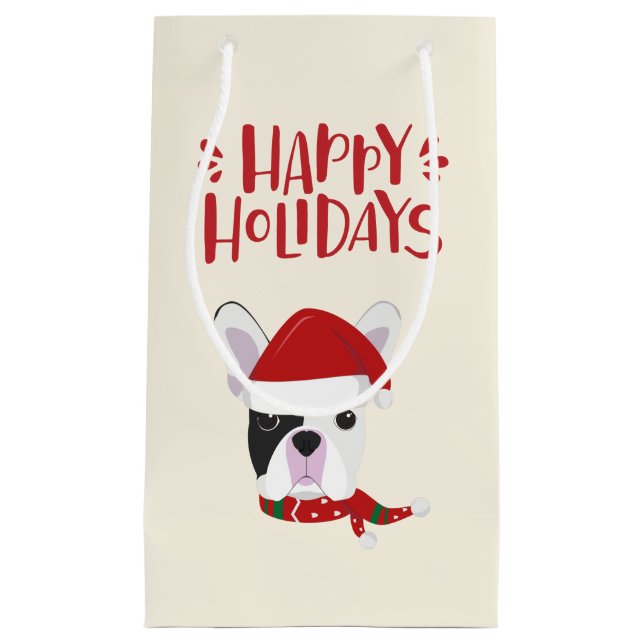 Happy Holidays - Niedlich Santa Frenchie - Weihnac Kleine Geschenktüte (Vorderseite)