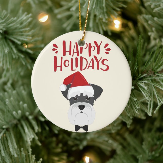 Happy Holidays - Niedlich Schnauzer Weihnachten Keramik Ornament (Baum)