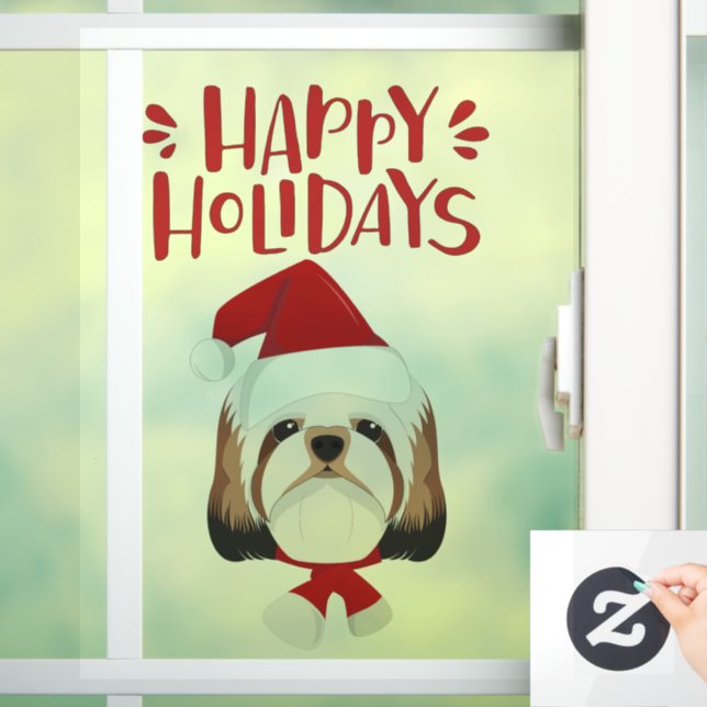 Happy Holidays - Niedlich Shih Tzu Weihnachten Fensteraufkleber (Zuhause)