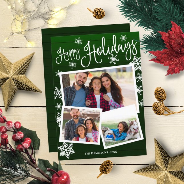 Happy Holidays Niedlich Snowflake Rustikale 3 Foto Einladung (Von Creator hochgeladen)