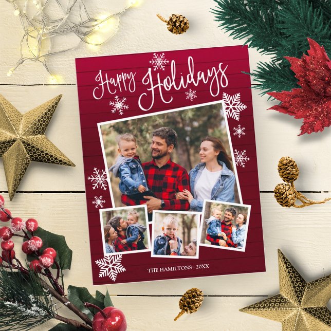 Happy Holidays Niedlich Snowflake Rustikale 4 Foto Postkarte (Von Creator hochgeladen)