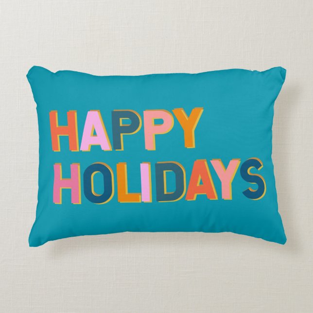 Happy Holidays Niedlich Whimsical Typografy Blue Dekokissen (Vorderseite)