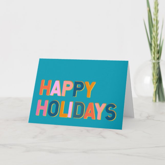 Happy Holidays Niedliche farbenfrohe blaue Typogra Karte (Vorderseite)