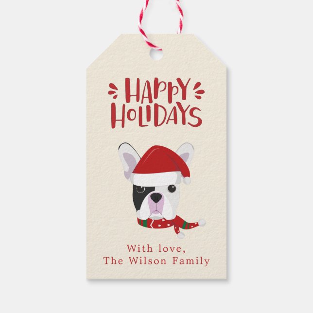 Happy Holidays - Niedliche französische Bulldogge  Geschenkanhänger (Rückseite)