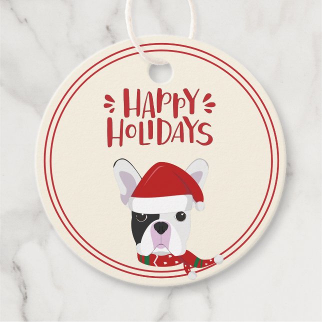 Happy Holidays - Niedliche französische Bulldogge  Geschenkanhänger (Vorderseite)