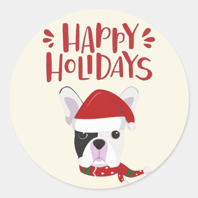 Happy Holidays - Niedliche französische Bulldogge  Runder Aufkleber (Vorderseite)