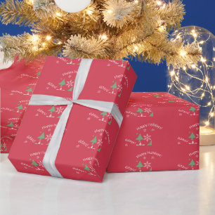 Happy Holidays Niedlicher Baum und Schneeflocken Geschenkpapier