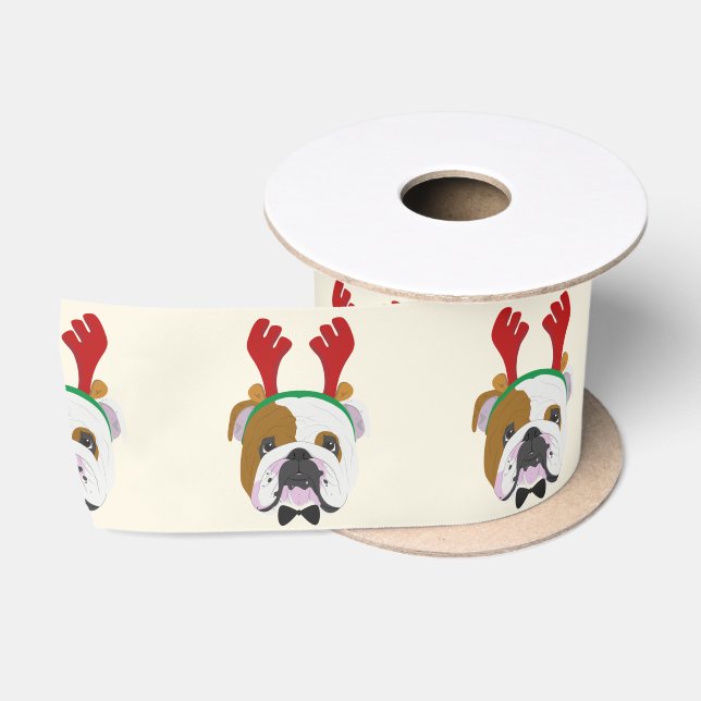 Happy Holidays - Niedlicher englischer Bulldog Wei Satinband (Spule)
