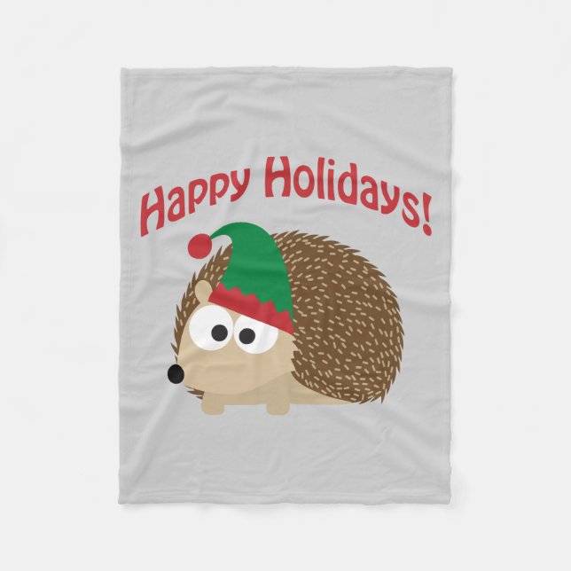 Happy Holidays Niedlicher Igel Weihnachtself Fleecedecke (Vorderseite)
