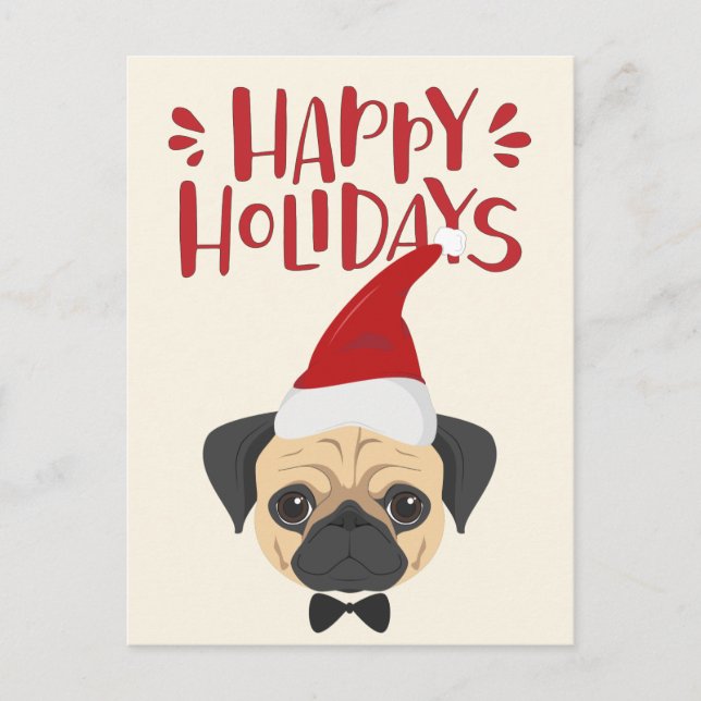 Happy Holidays - Niedlicher Mops Weihnachten Postkarte (Vorderseite)