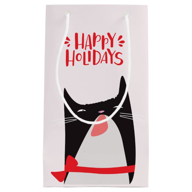 Happy Holidays - Niedlicher Weihnachtskatzenjammer Kleine Geschenktüte (Vorderseite)