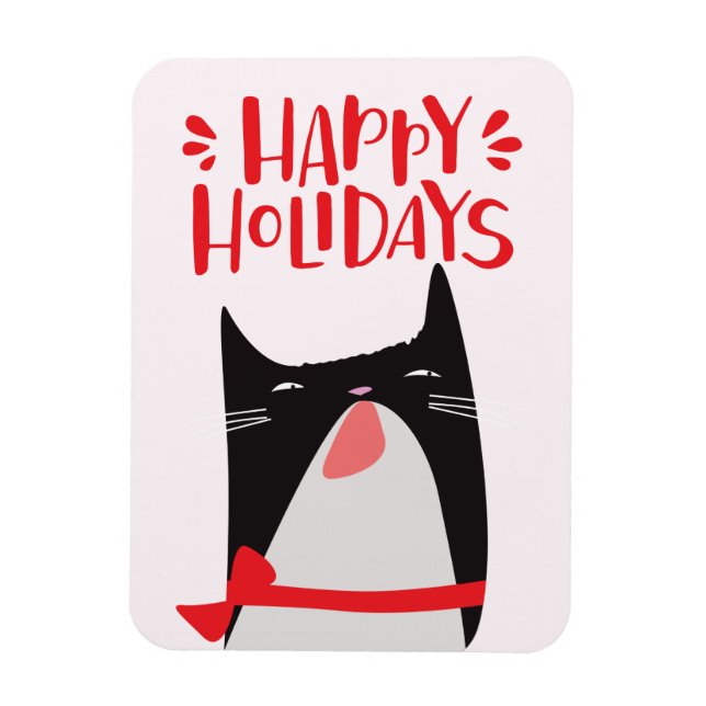 Happy Holidays - Niedlicher Weihnachtskatzenjammer Magnet (Vertikal)