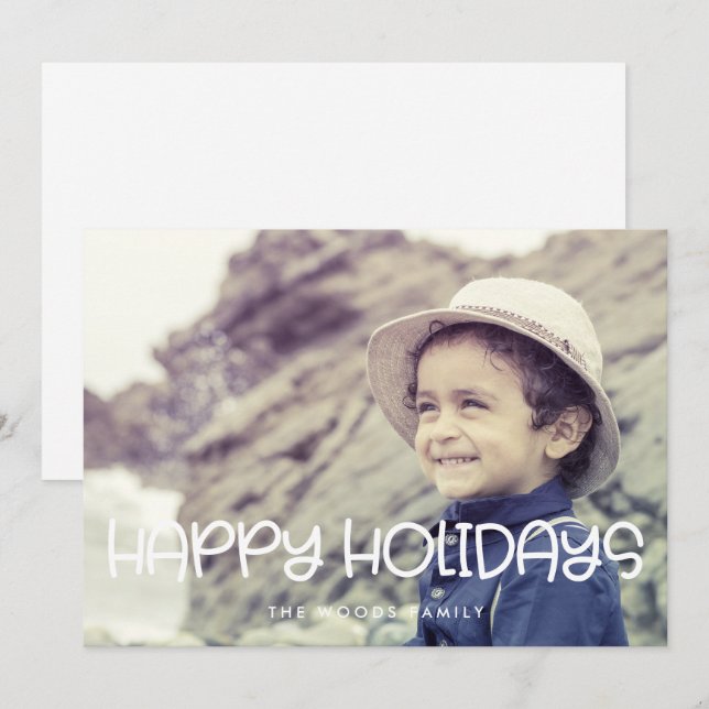 Happy Holidays Niedliches Script Foto Weihnachten (Vorne/Hinten)