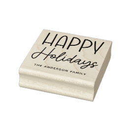 Happy Holidays Niedliches Skript Familienname Weih Gummistempel