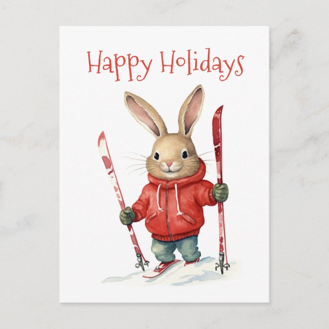 Happy Holidays - Niedliches Weihnachtsfest mit Ski Postkarte (Vorderseite)