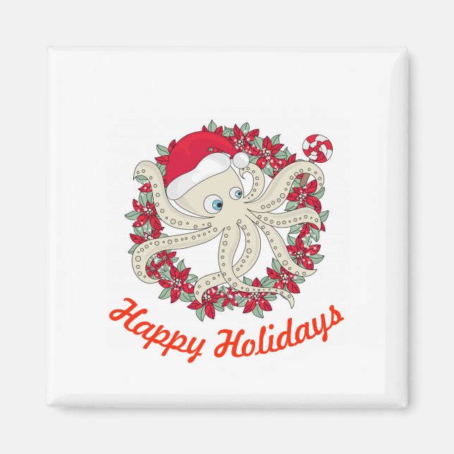 Happy Holidays Octopus Magnet (Vorne)