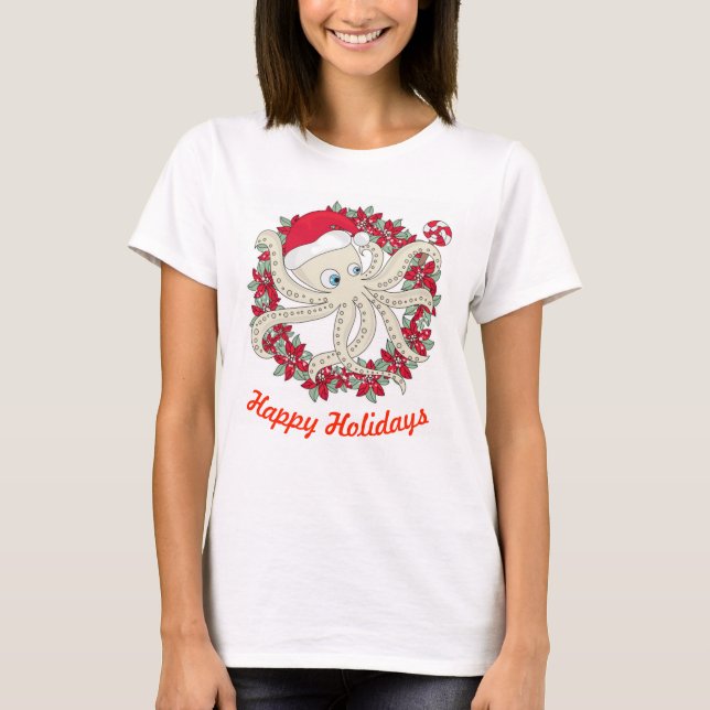Happy Holidays Octopus T-Shirt (Vorderseite)