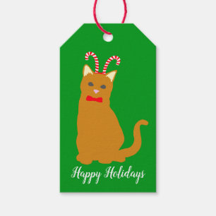 Happy Holidays Orange Cat in Candy Cane Hat Geschenkanhänger
